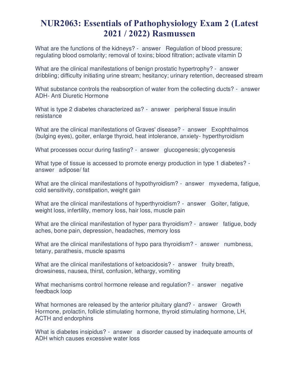 Preview image for NUR2063: Essentials of Pathophysiology Exam 2 (Latest 2021 / 2022) Rasmussen